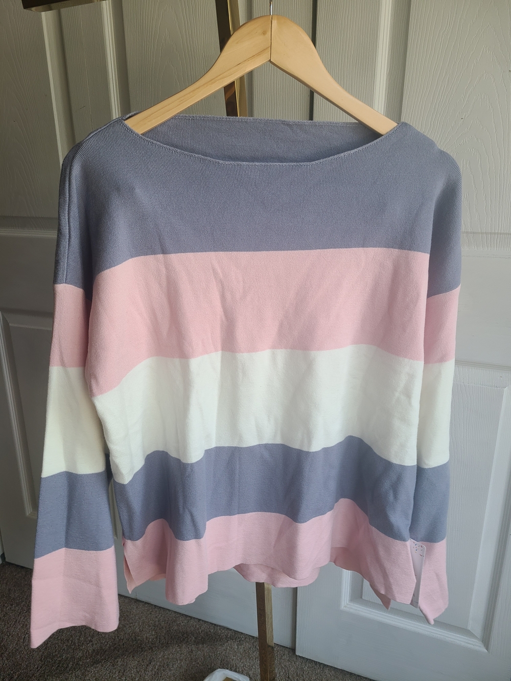 Striped Boatneck Sweatshirt in Pink, White & Gray